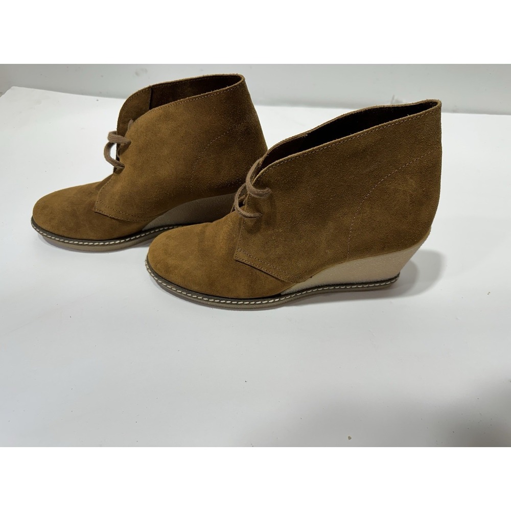 J.CREW Brown Suede Leather Wedge Ankle Boots Lace Up Women's Comfort Size 9